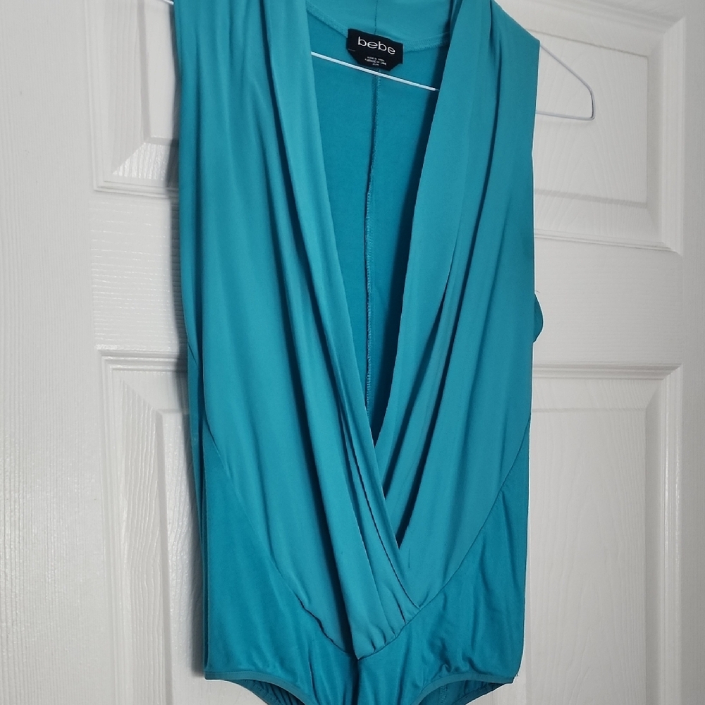 Bebe Teal Sleeveless Drape Top